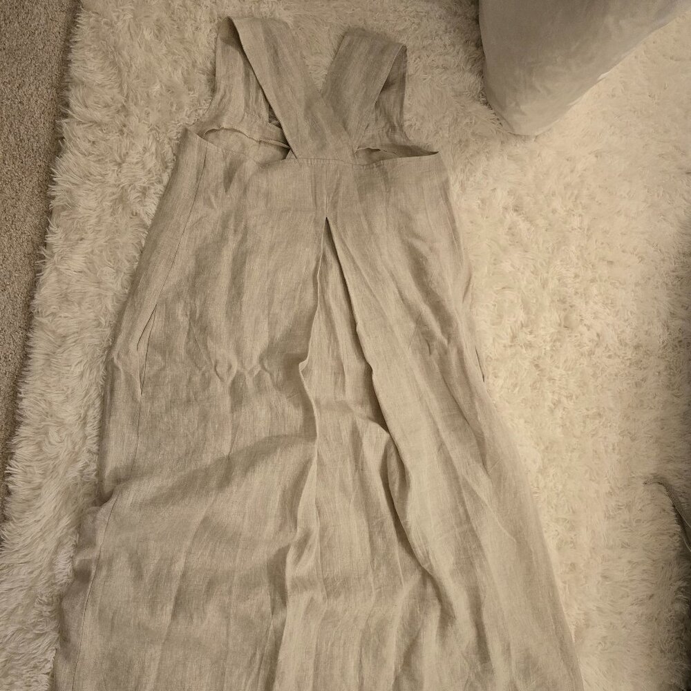 100% Linen Boho square neck X cross back maxi dress w/ pockets - Picture 5 of 9